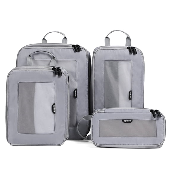 EPICKA TripCozy Compression Packing Cubes - 4 Set Durable Travel Organizer Bags with Mesh Top for Carry on (Light Grey)
