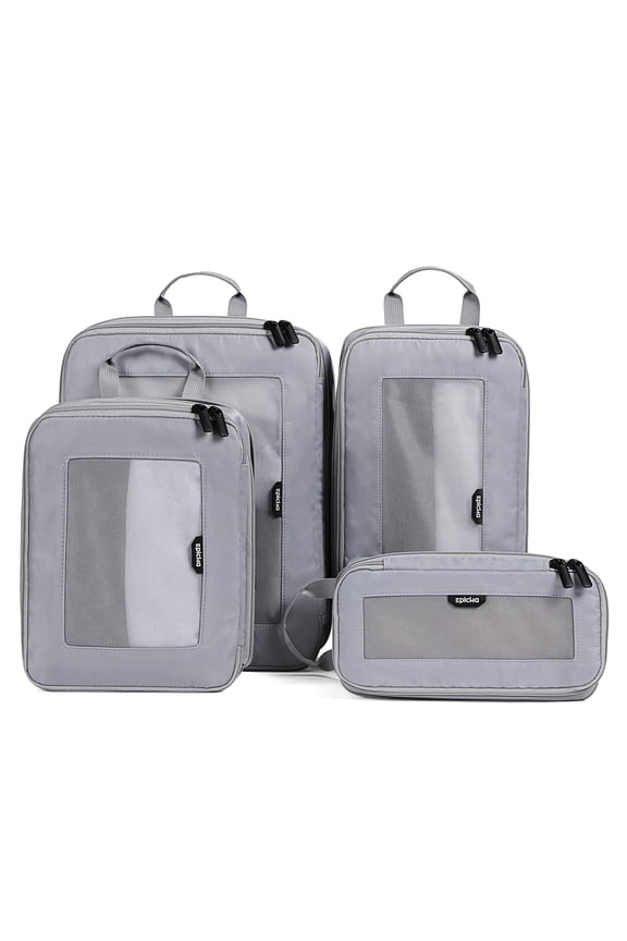 TripCozy Compression Packing Cubes - 4 Set Durable Travel Organizer Bags with Mesh Top for Carry on (Light Grey)