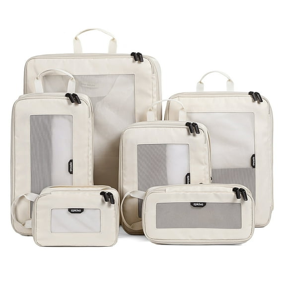 EPICKA TripCozy Compression Packing Cubes - 6 Set Durable Travel organizer Bags with Mesh Top for Carry on (Beige)