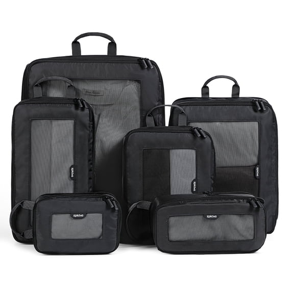 EPICKA TripCozy Compression Packing Cubes - 6 Set Durable Travel Organizer Bags with Mesh Top for Carry on (Dark Grey)