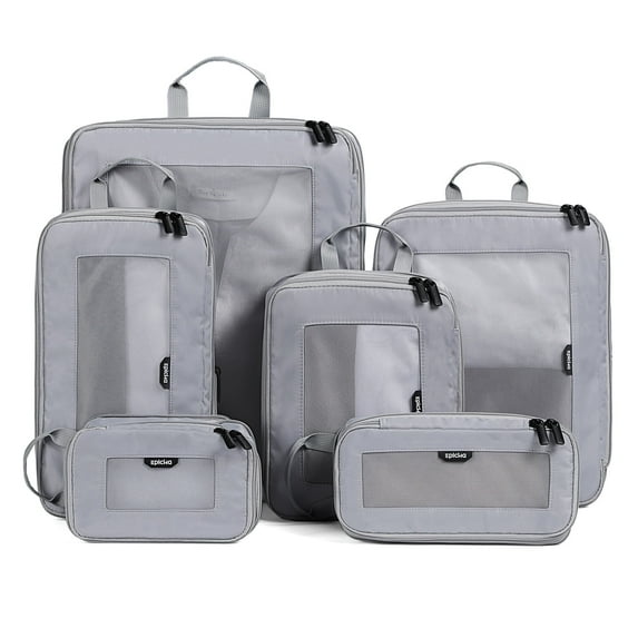 EPICKA TripCozy Compression Packing Cubes - 6 Set Durable Travel Organizer Bags with Mesh Top for Carry on (Light Grey)
