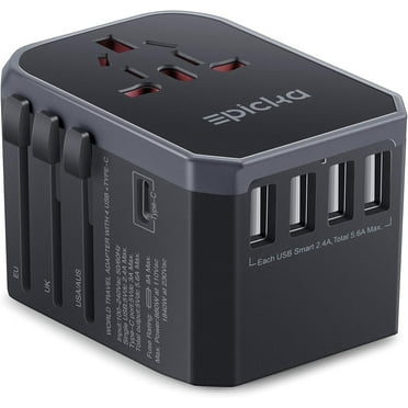 EPICKA Universal Travel Adapter One International Wall Charger AC Plug Adaptor with 8A fuse for USA EU UK AUS (TA-105, Grey)
