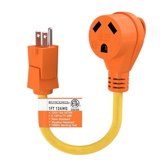 EPICORD 15Amp Male to 30Amp Female Dogbone Adapter RV Electrical Converter Cord Cable-Orange