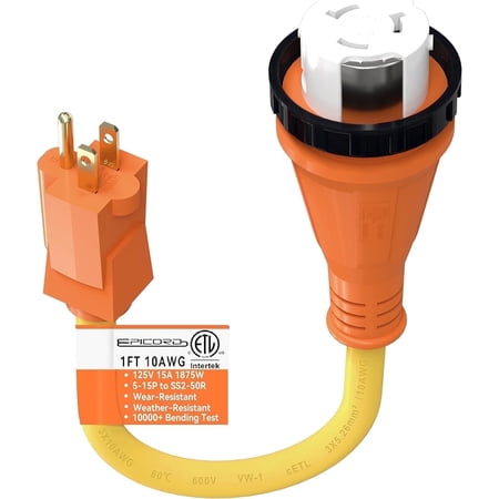 EPICORD 15Amp Male to 50Amp Female Dogbone Adapter RV Electrical Converter Cord Cable-Orange