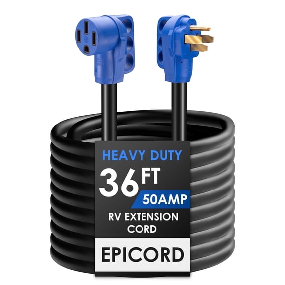 EPICORD 36ft 50amps RV Extension Cord with Finger Grip Plug with Indicator and Female Receptacle,PVC