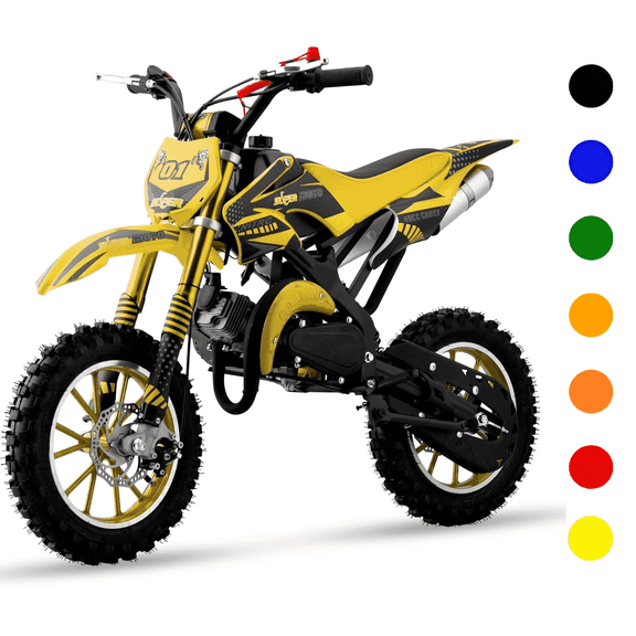 Ktoebyco 49cc Kids Dirt Bike, Gasoline Powered 2-Stroke Mini Motorcycle, 1-Seater, 1.5L Fuel Capacity, Yellow