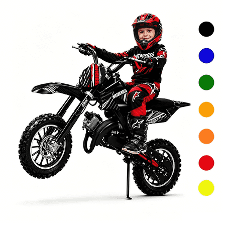 Ktoebyco 49cc Kids Mini Dirt Bike, 2-Stroke Gas-Powered Motorcycle, 1.5L Fuel Capacity, Black