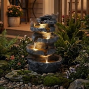 EPICOZY 22.3 Tall Outdoor Rock Waterfall Fountain, 5-Tier Cascading Garden Water Feature with Bird Decor & LED Lights, Natural Stone Resin Fountain with Filter Cotton for Patio, Yard, Porch & Indoor