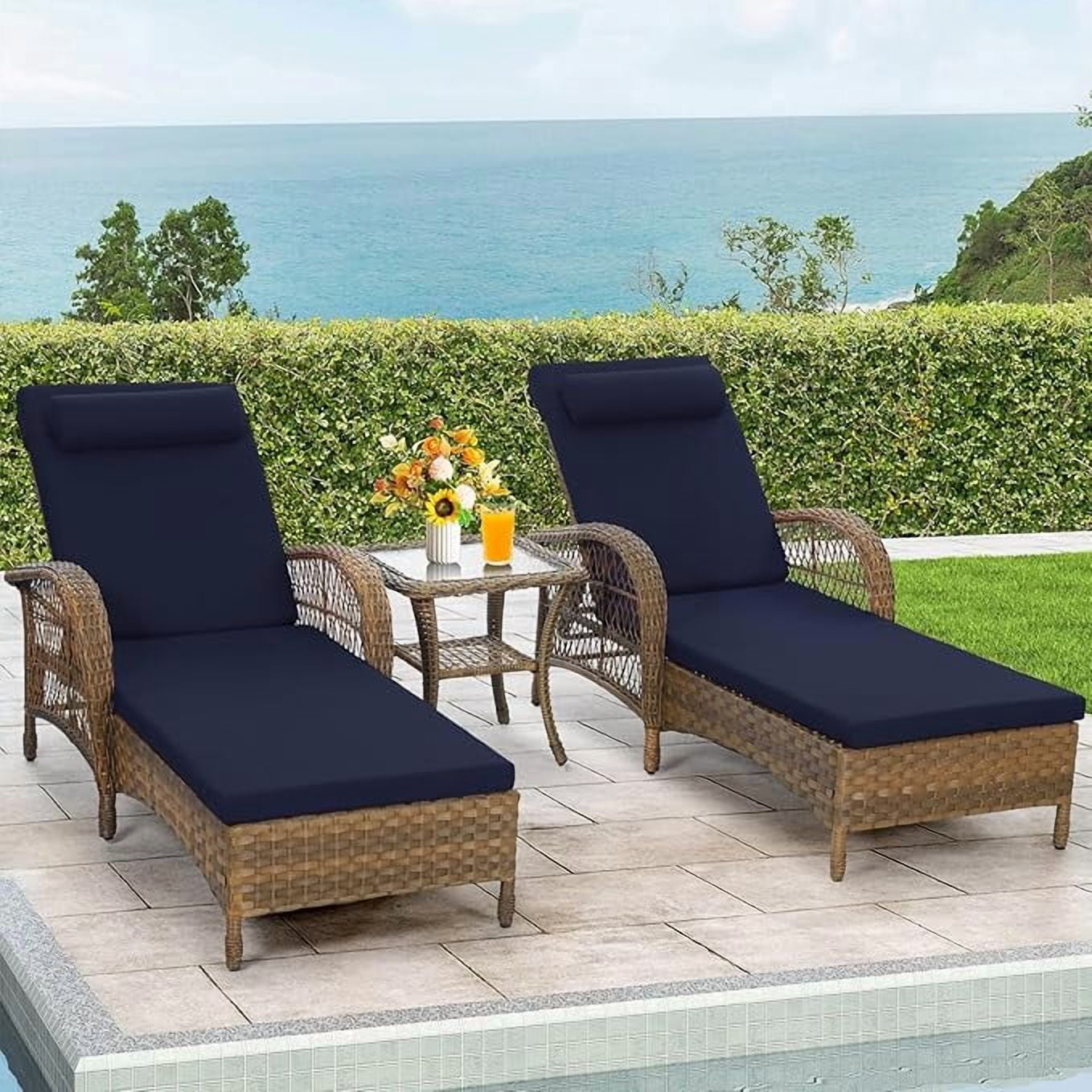 3-Piece Outdoor Lounge Chair Set with Adjustable Backrests