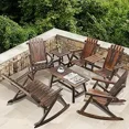 thumbnail image 1 of EPICOZY 6-Piece Outdoor Wood Log Rocking Conversation Set, Patio Adirondack Furniture Set Including 2-Seater Loveseat, 2 Coffee Table, 2 Log Rocker Chair, Garden Bench & Built-in Table, Carbonized, 1 of 7