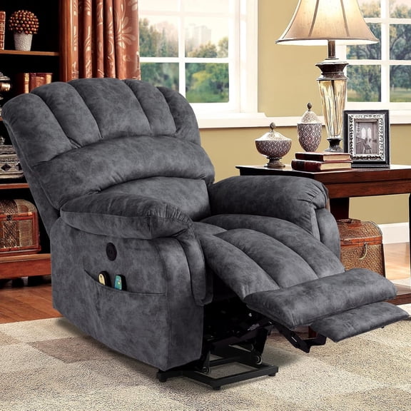 EPICOZY Large Power Lift Recliner Chair for Elderly Big Tall Man, Overstuffed Heated Massage Wide Electric Recliners with Extended Footrest, 2 Remote Controls, Side Packets & USB Ports, Fabric Grey