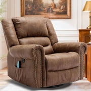 EPICOZY Manual Swivel Rocker Recliner with Heat and Vibration, 360  Swivel Glider Rocking Recliner, Ergonomic Lounge Massage Recliner Chairs with Side Pockets & USB Ports, Nut Brown