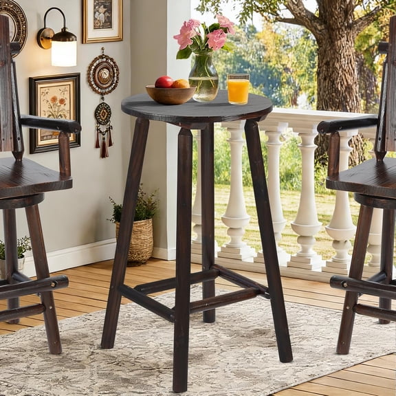 EPICOZY Outdoor Patio Wooden Bar Table, 41.9" Round Bar Height Pub Table, Rustic Solid Log High Top Bistro Table for Indoor & Backyard Garden Porch Lawn, Carbonized