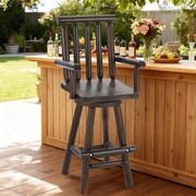 EPICOZY Solid Wood Adirondack Swivel Bar Chair, Rustic Outdoor Log Bar Stool with Slat Back, 500 LBS Capacity, 29.8" Patio Counter Height Chair for Porch, Deck, Pub, Cabin, Carbonized