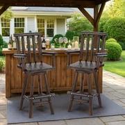 EPICOZY Solid Wood Adirondack Swivel Bar Chairs Set of 2, Rustic Outdoor Log Bar Stools with Slat Back, 500 LBS Capacity, 29.8 Patio Counter Height Chair for Porch, Deck, Pub, Cabin, Carbonized