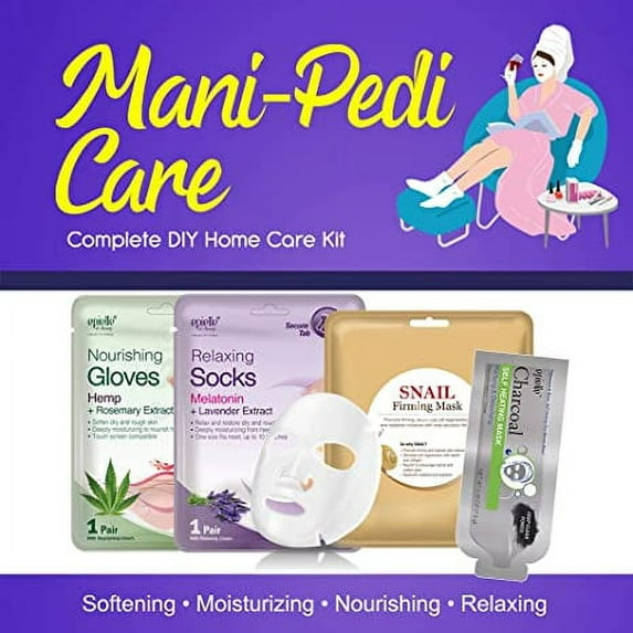 EPIELLE Mani-Pedi Care Kit | Korean Beauty | 6 Items Included | Gift set for women, Spa Gift for women | Gloves, Socks, Heating Mask, Sheet, Nail file, Foot File