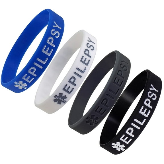 "EPILEPSY" Medical Alert ID Silicone Bracelet Wristbands 4 Pack