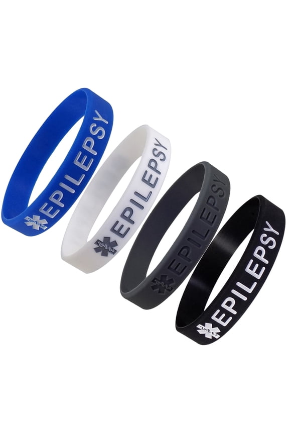 "EPILEPSY" Medical Alert ID Silicone Bracelet Wristbands 4 Pack