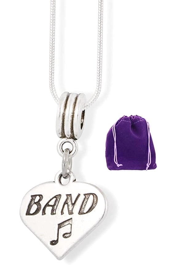 Band Text with a Music Note on a Heart Charm Snake Chain Necklace