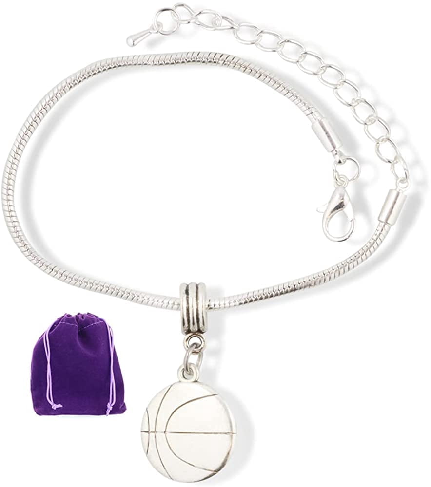 Basketball Gifts | Basketball Two Sided Stainless Steel Snake Chain Charm Bracelet