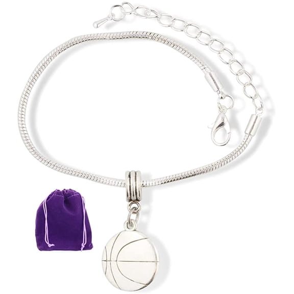 Basketball Gifts | Basketball Two Sided Stainless Steel Snake Chain Charm Bracelet