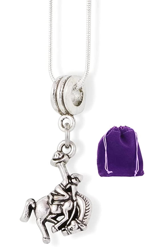 Bucking Bronco Rodeo Cowboy Charm Snake Chain Necklace