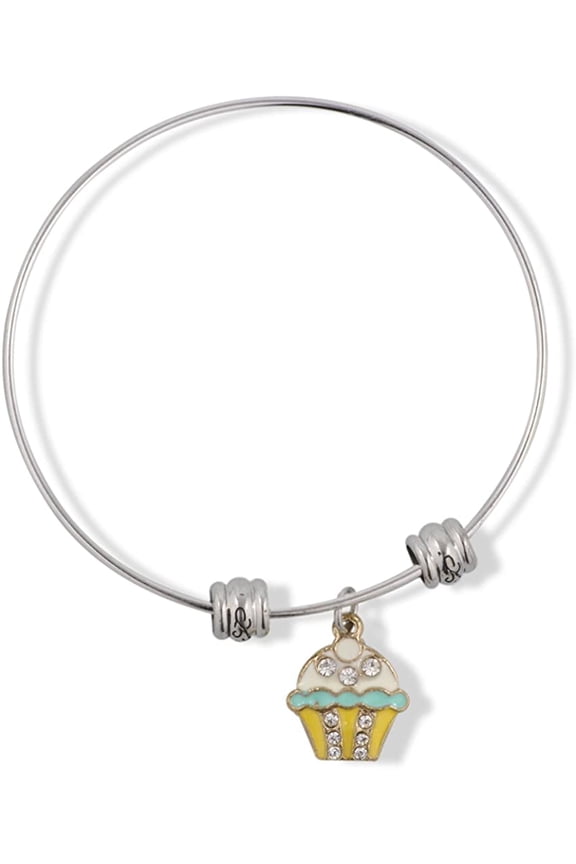 Cupcake White and Blue Icing on Yellow Bottom with Rhinestones Fancy Charm Bangle
