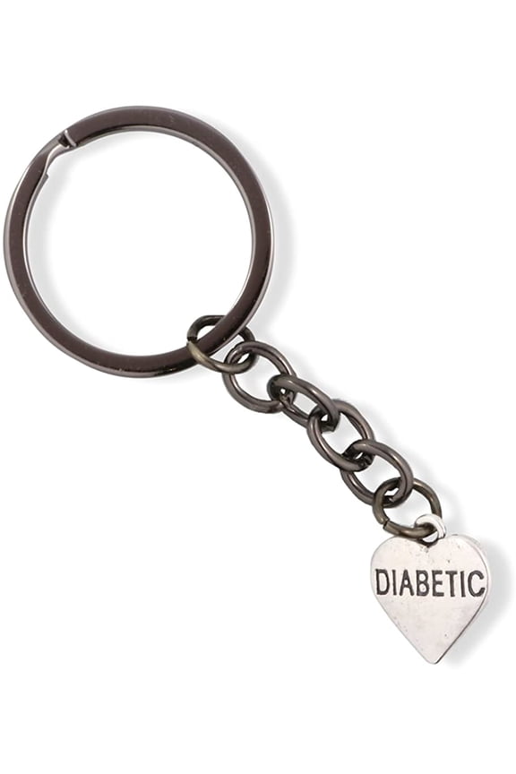 Diabetic Text on Heart Charm Keychain