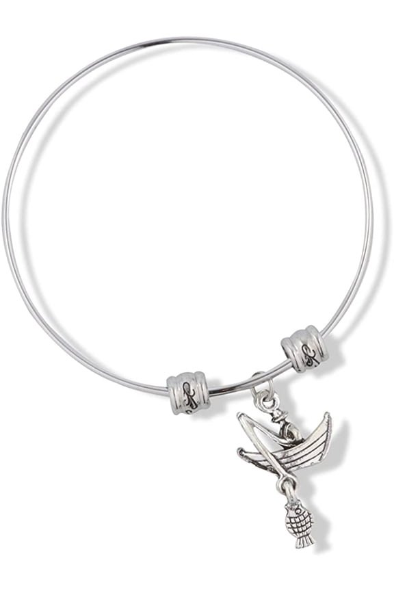 Fisherman Catching Fish in Row Boat Fancy Charm Bangle