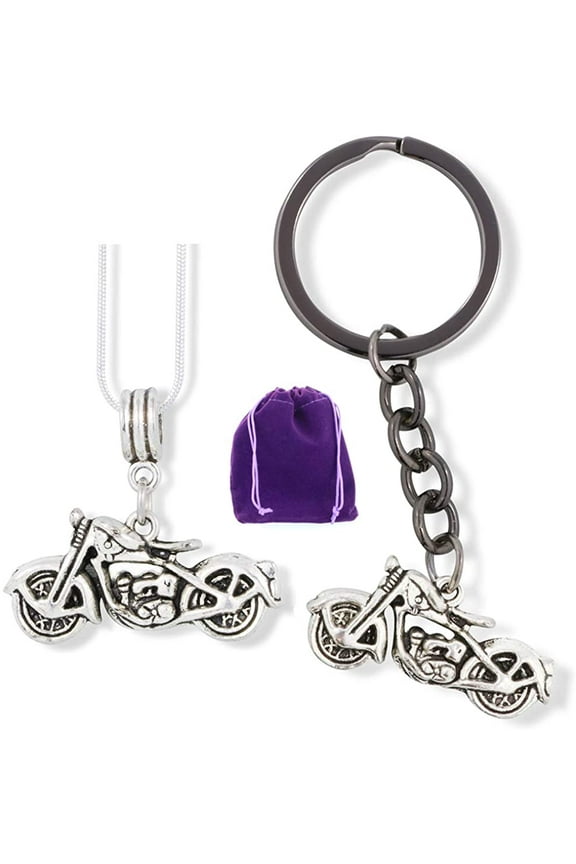 Harley Davidson Triumph Indian Motorcycle Charm Snake Chain Necklace Bundled with Harley Davidson Triumph Indian Motorcycle Charm Keychain, Silver, Medium