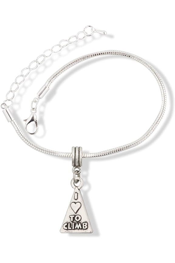 I Love to Climb on Triangle Charm Snake Chain Charm Bracelet