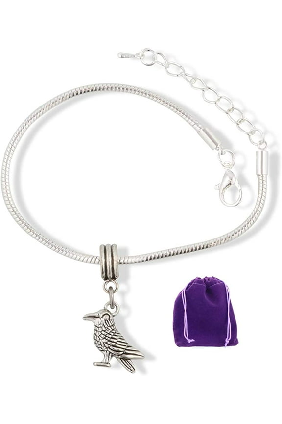 Raven Jewelry | Raven Crow Stainless Steel Snake Chain Charm Bracelet