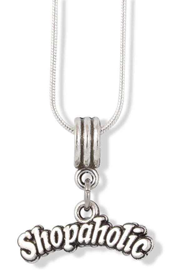 Shopoholic Text Charm Snake Chain Necklace