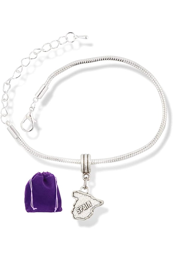 Spain Bracelet | Country Map Stainless Steel Snake Chain Charm Bracelet