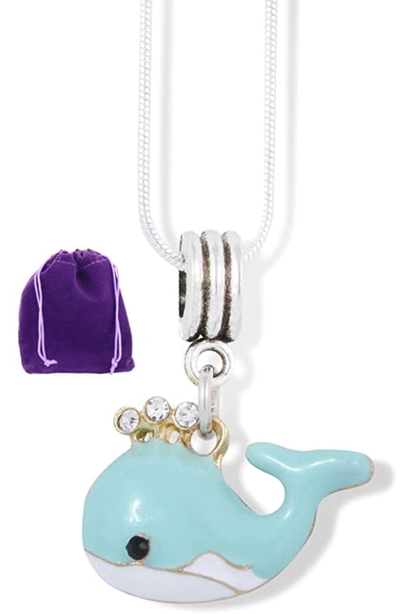 Whale with Three Rhinestones for Water Charm Snake Chain Necklace