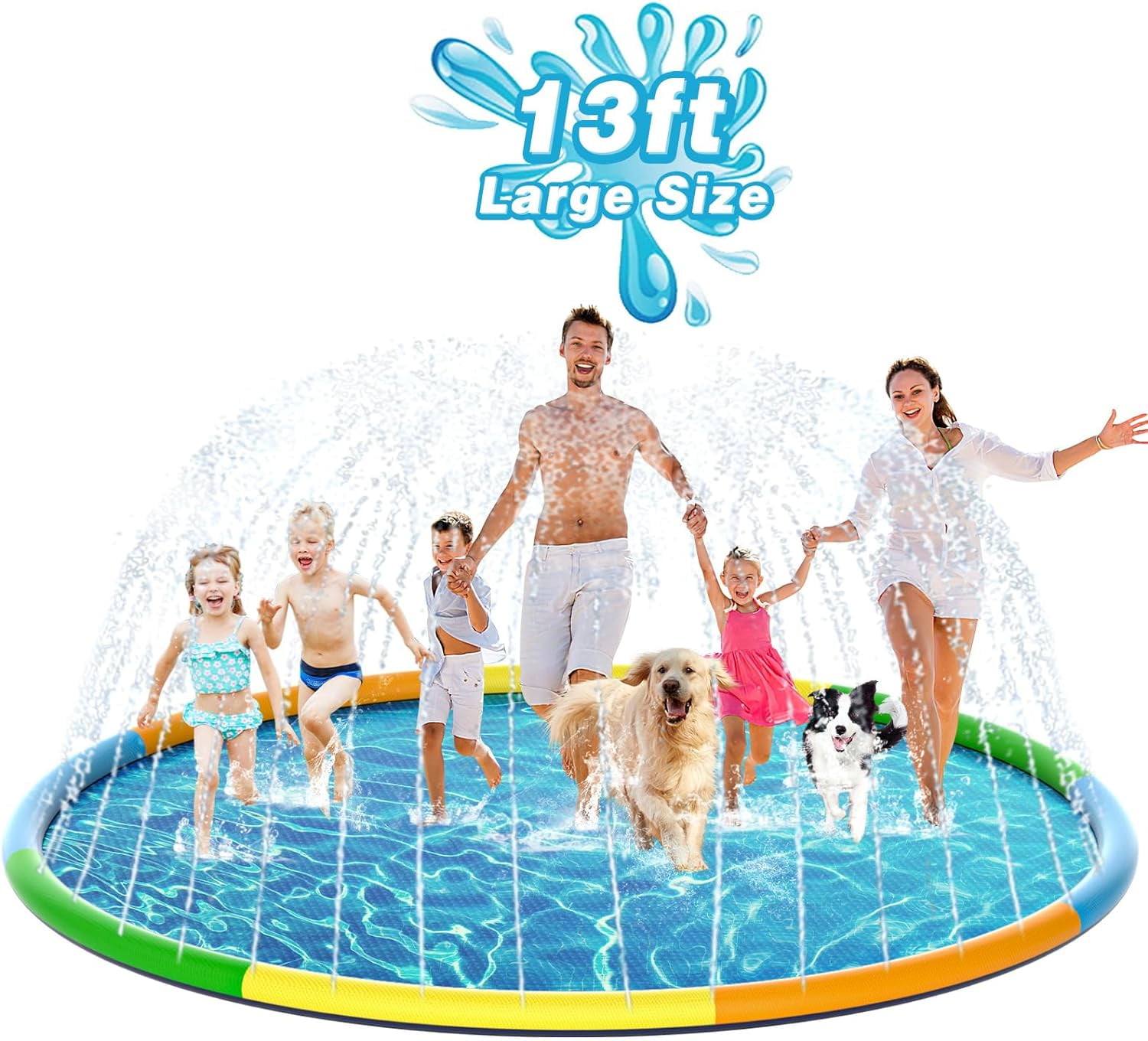 EPN Splash Pad, 13 Ft Size Extra Large Sprinkler Play Mat for Dogs