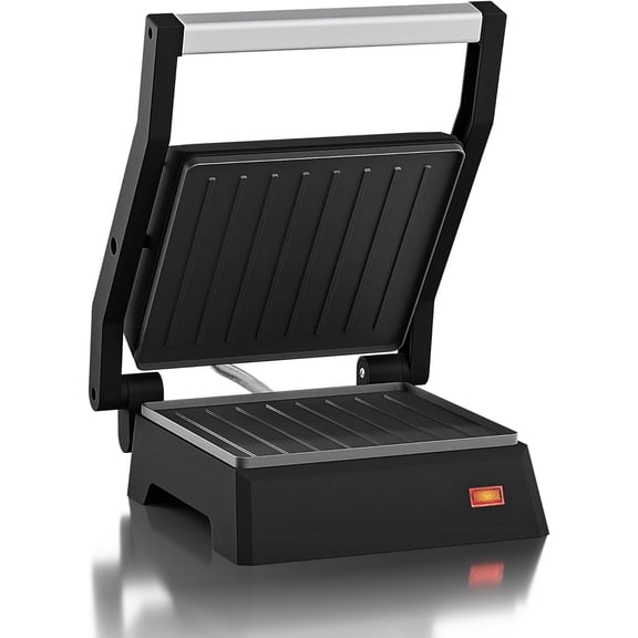 EPN160 5.5 x 5.3" Multifunctional Compact Electric Panini Press Contact Grill 180 Flat Grill Lightweight Floating Top-plate Cool-touch Handle Non-Stick Surface Black