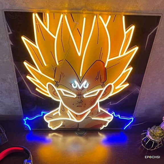 EPOCHSI Anime Songoku Neon Sign, UV Printed LED Sign 20 x 20 inches, Gaming Decor for Boys,Kids With Dimmer Switch and Power Adapter