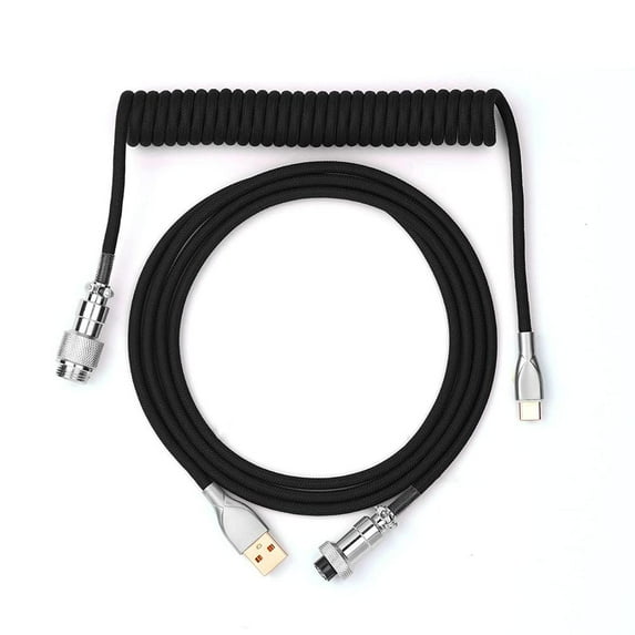 EPOMAKER Mix 1.8m Coiled Type-C to USB A TPU Mechanical Keyboard Space Cable with Detachable Aviator Connector for Gaming Keyboard and Cellphone(Black)