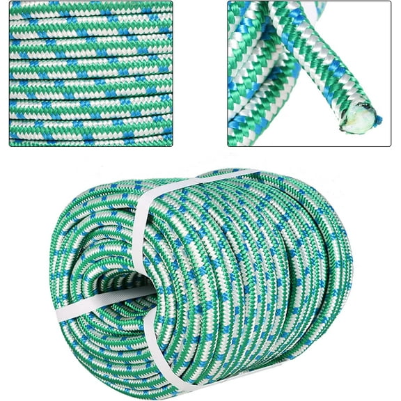 EPOTOOR 1/2 in 100 FT /150 FT Braided Rope High Force Polyester Rope Heavy Tree Work Rope Suitable for Outdoor Use Green White Blue