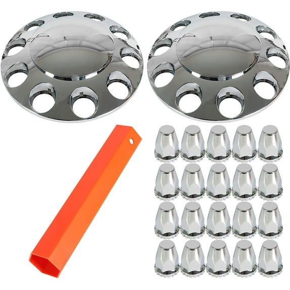 EPOTOOR 1-Pair ABS Chrome Front Wheel Covers Hub Axles 33mm Nut Covers for Semi-Truck 22.5" & 24.5" Wheels