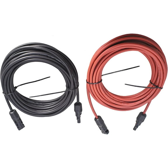 EPOTOOR 1 Pair of 30FT Black + Red Solar Panel Extension Cable Wire Connector 12AWG 2.5 Square Millimetre