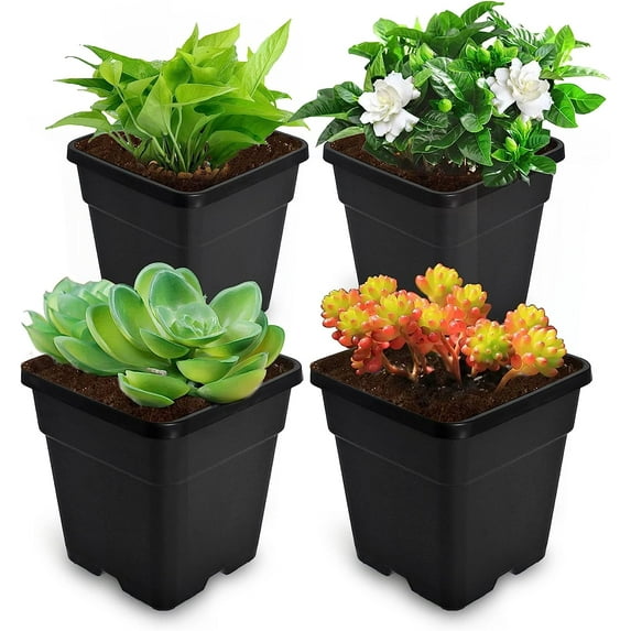 EPOTOOR 10 PCS Re-usable Square Nursery Pot 1/2/3/5/8/10 Gallon Plastic Grow Pots Plant