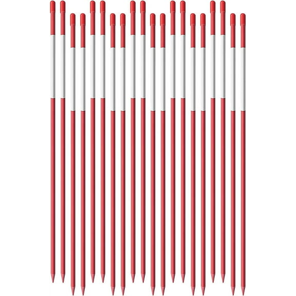 EPOTOOR 100 PCS Fiberglass Driveway Poles Snow Stakes with Reflective Tape Multipurpose Driveway Marker 48 Inch 5/16 Inch Red