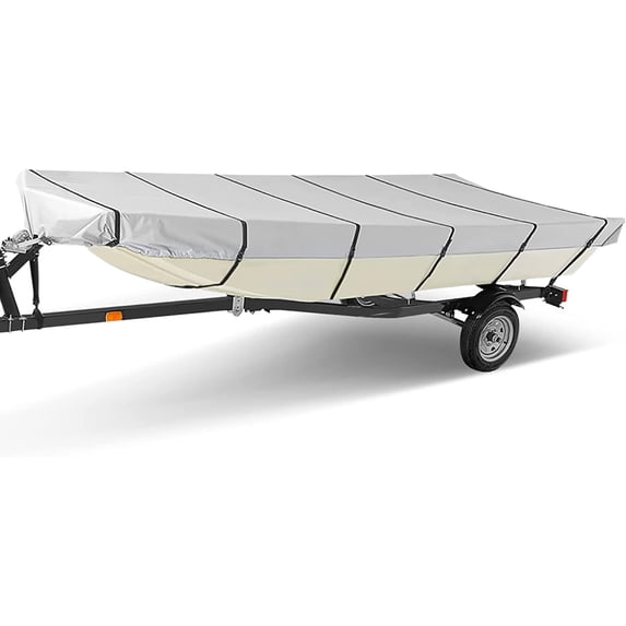 EPOTOOR 14 FT 600D Marine Grade Heavy Duty Trailerable Boat Cover Replacement for Jon Boat Grey
