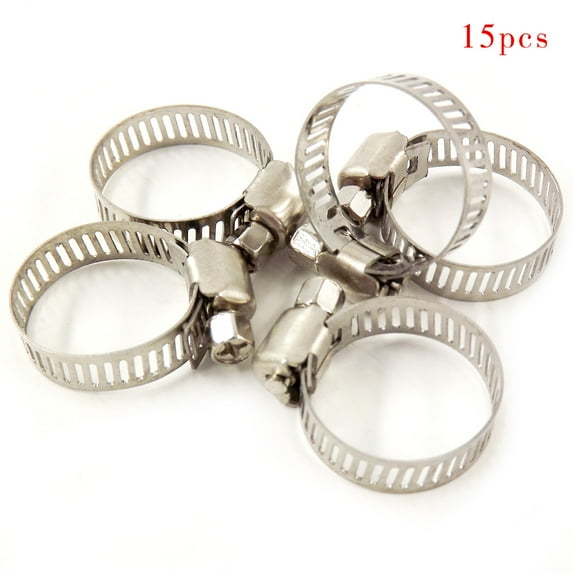 EPOTOOR 15 Pack Stainless Steel Adjustable 3/4"-1" Drive Hose Clamps Fuel Line Worm Clip