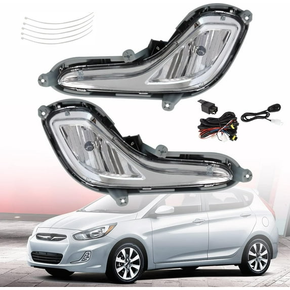 EPOTOOR 2Pcs Clear Bumper Fog Lights Assembly with Bulbs and Switch Wiring Kit Replacement for 2012-2016 Accent 4-Door