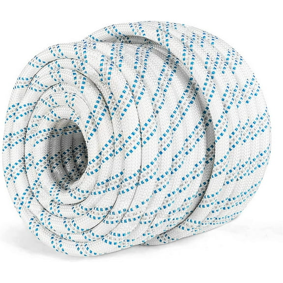 EPOTOOR 3/4 in Braid Polyester Rope Bull Rigging High Force Polyester Rope 150 FT White Grey Blue
