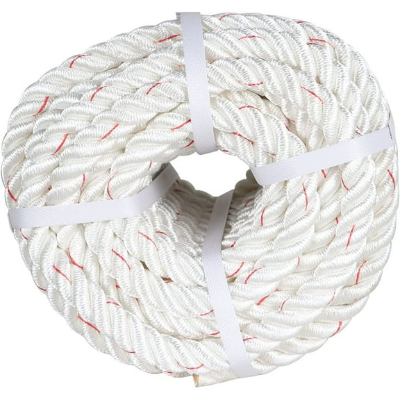 EPOTOOR 3/4 "x 100'Braided Rope White Red 2038 lbs High Strength Polyester Braided Rope