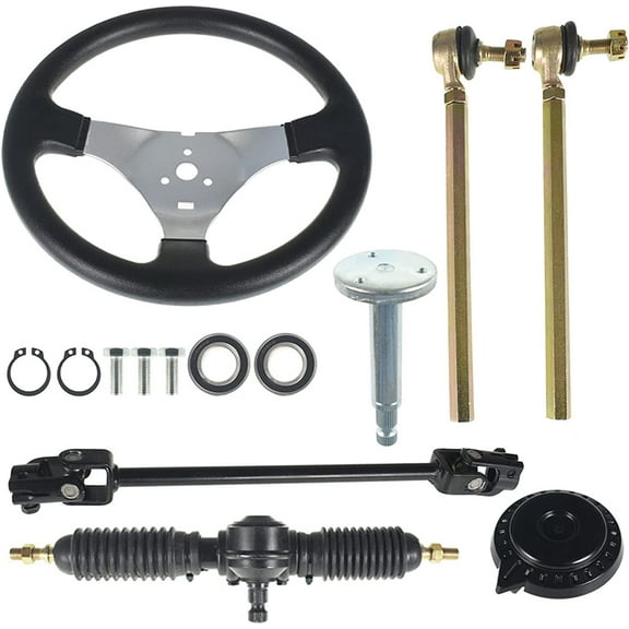 EPOTOOR 300mm Steering Wheel Steel Kit 320mm Gear Rack Pinion Adjustable Shaft Set Replacement for 110cc Go Kart